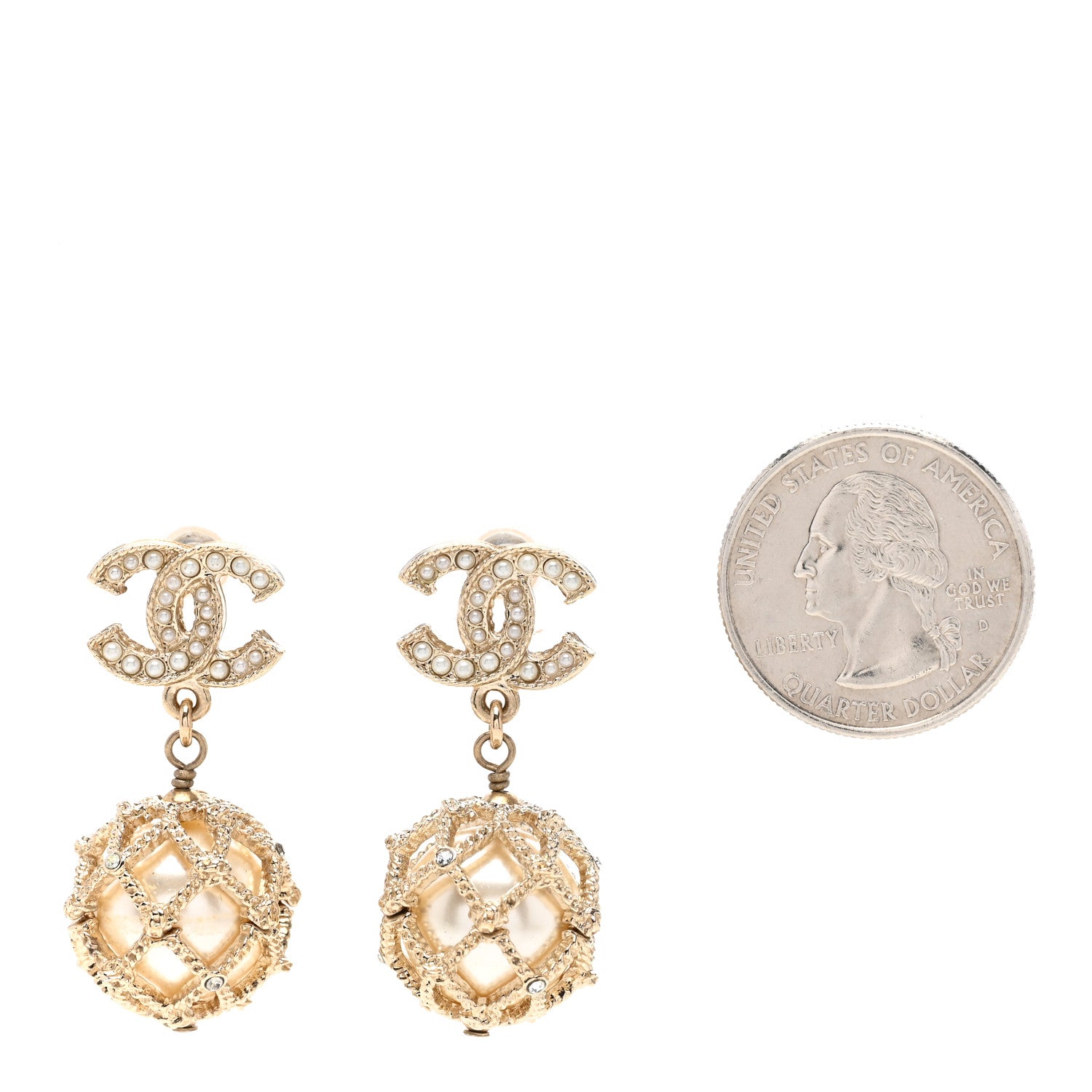 Chanel Pearl Caged CC Drop Earrings Gold 2 of 4