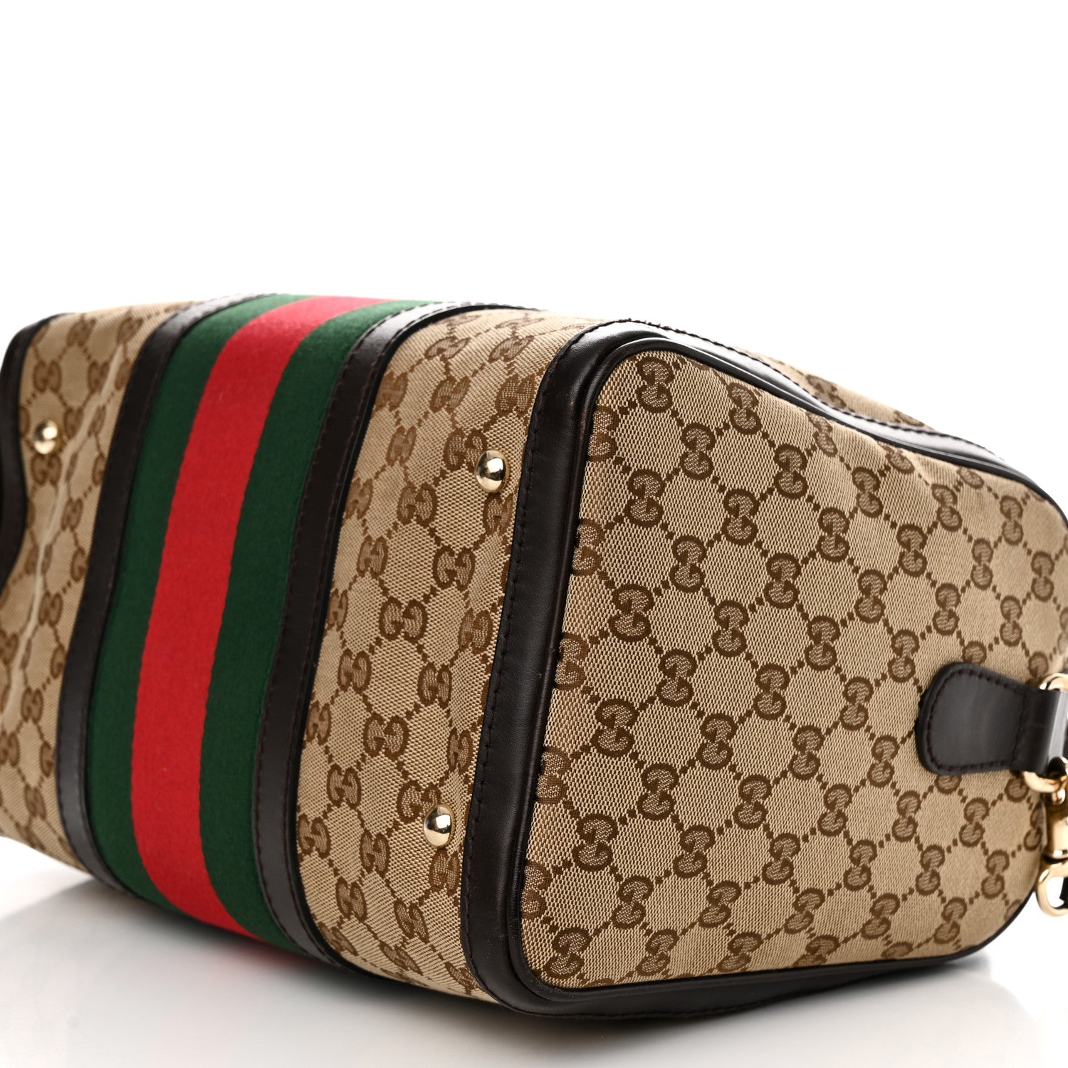 Gucci Monogram Selleria Calfskin Vintage Web Medium Boston Beige Ebony Cocoa 10 of 21