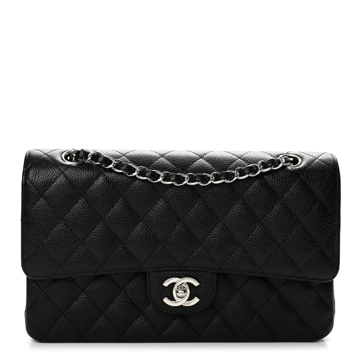 Caviar Quilted Medium Double Flap Black