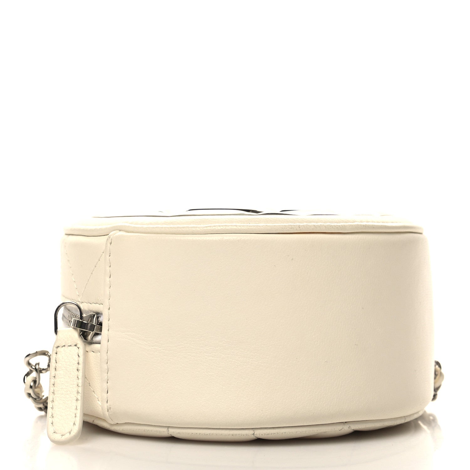 Chanel Lambskin Metal Quilted Round Clutch With Chain White Silver 4 of 11