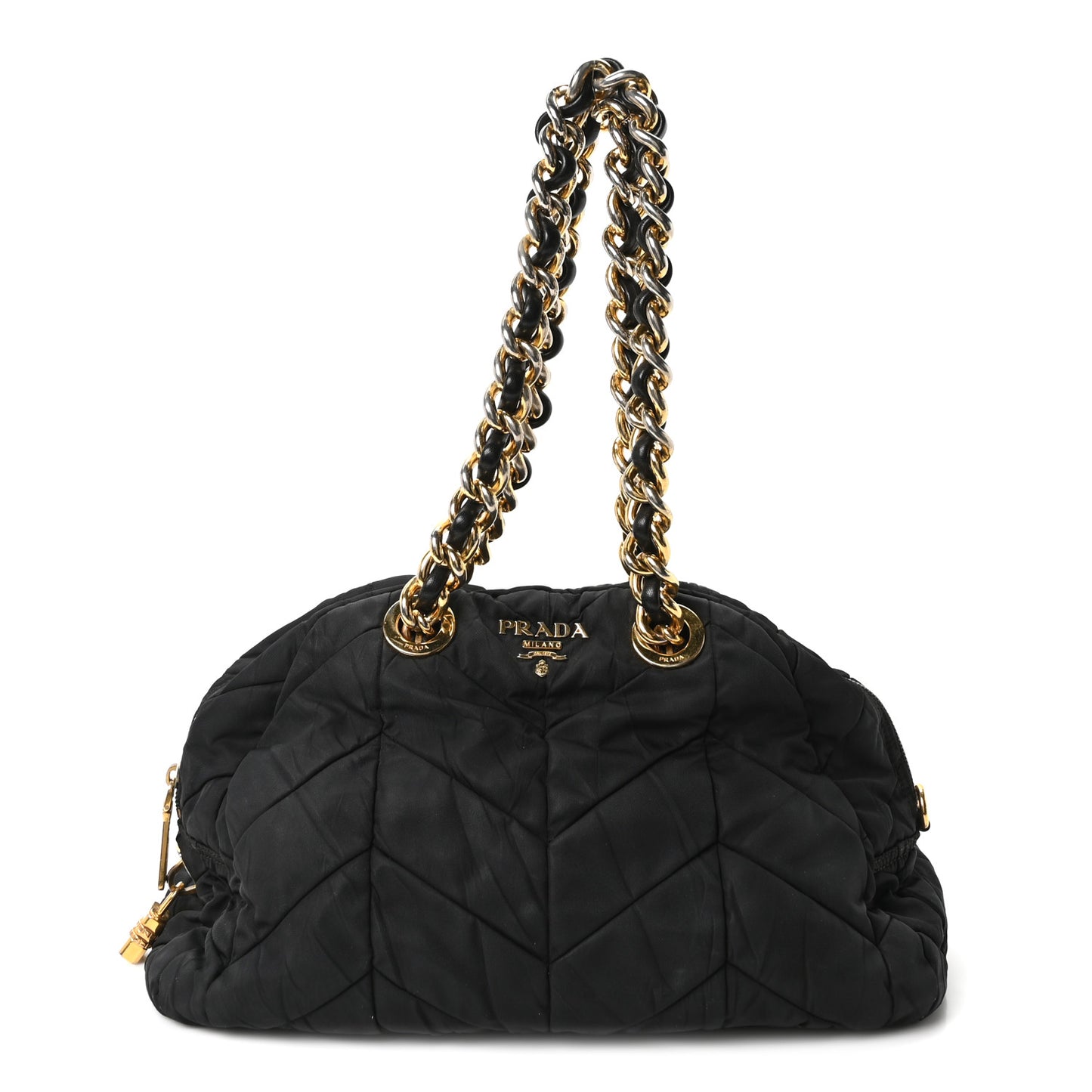 Tessuto Nylon Chevron Catena Bag Black