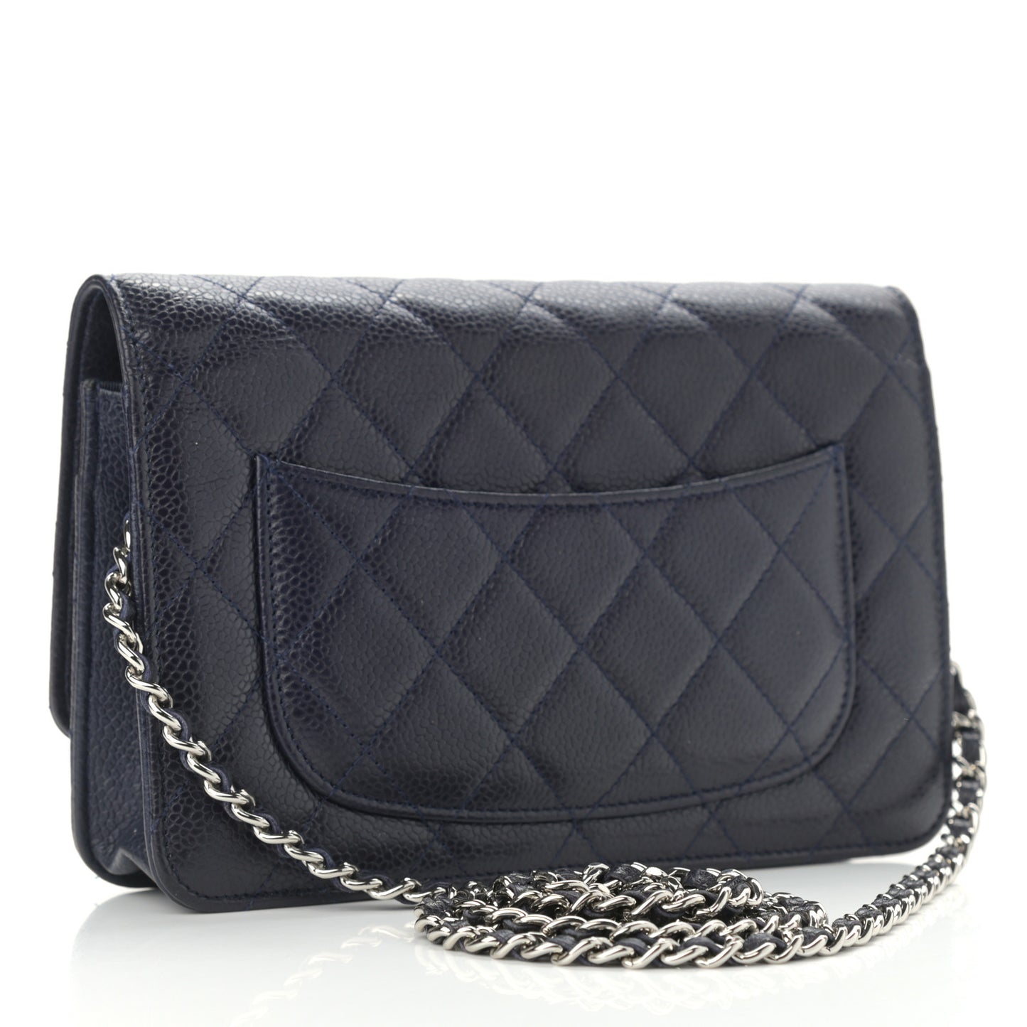 Caviar Quilted Wallet On Chain WOC Navy Blue