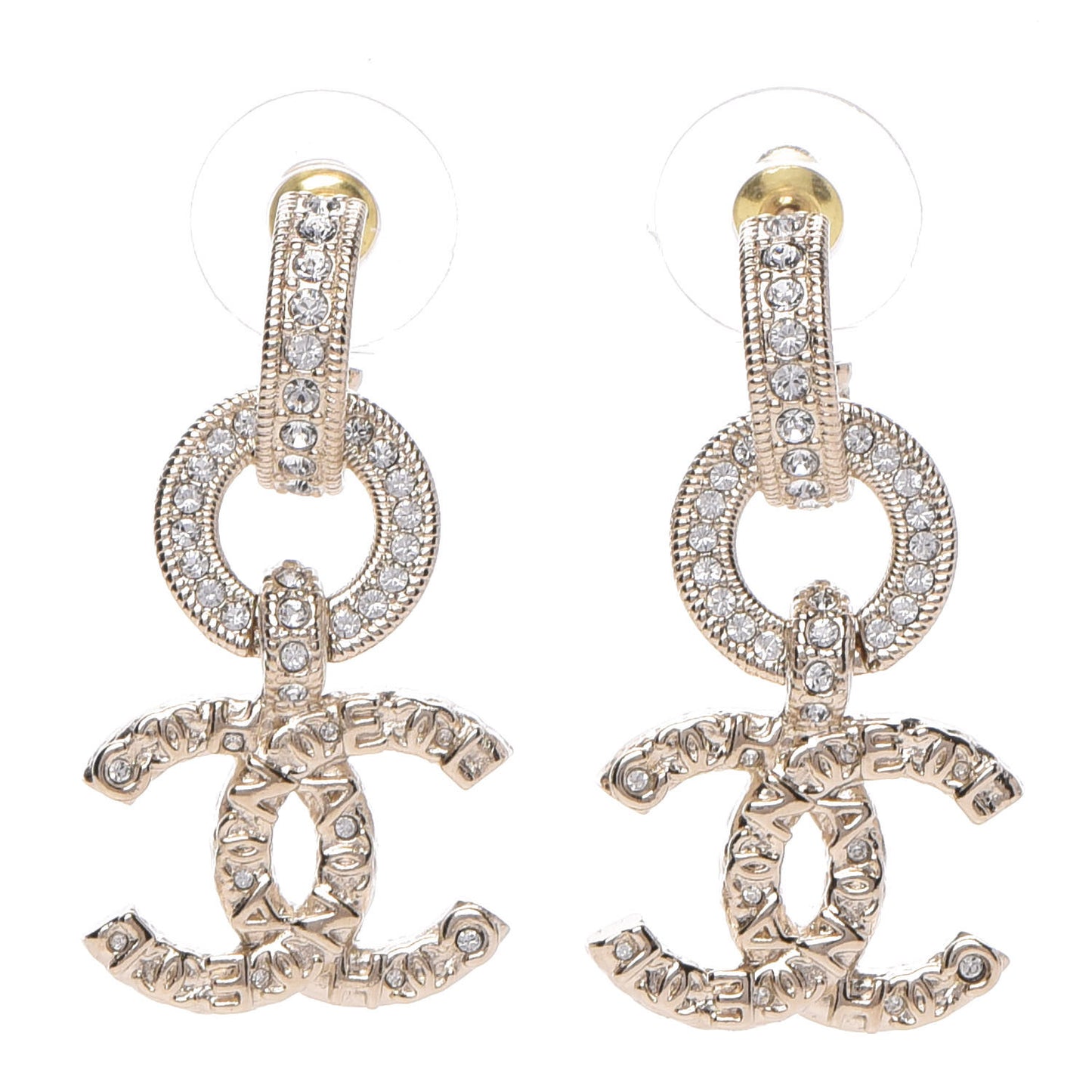Crystal CC Drop Earrings Gold