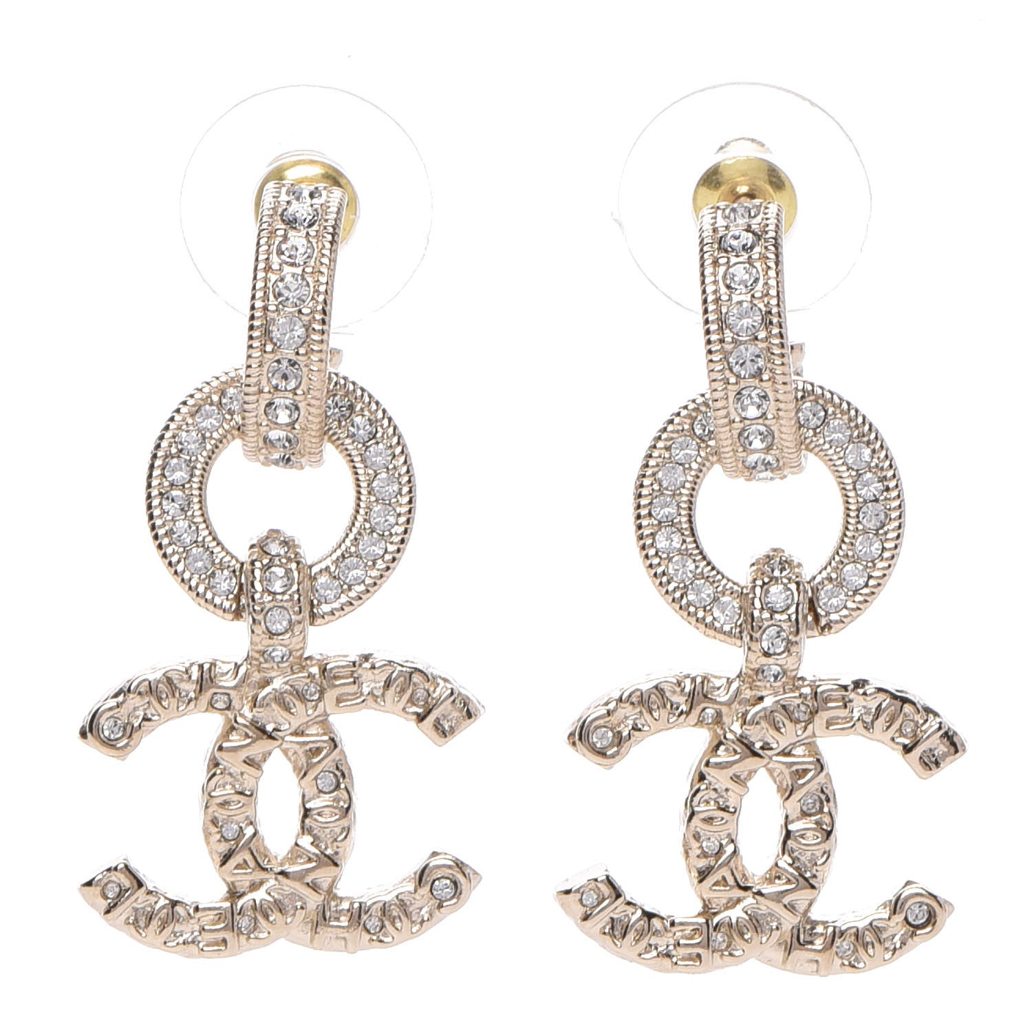 Chanel Crystal CC Drop Earrings Gold 1 of 5
