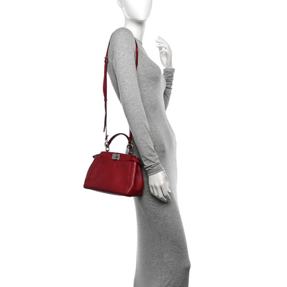 Fendi Nappa Elaphe Monster Eyes Mini Peekaboo Iconic Satchel Ruby Bois de Rose Natural 2 of 18