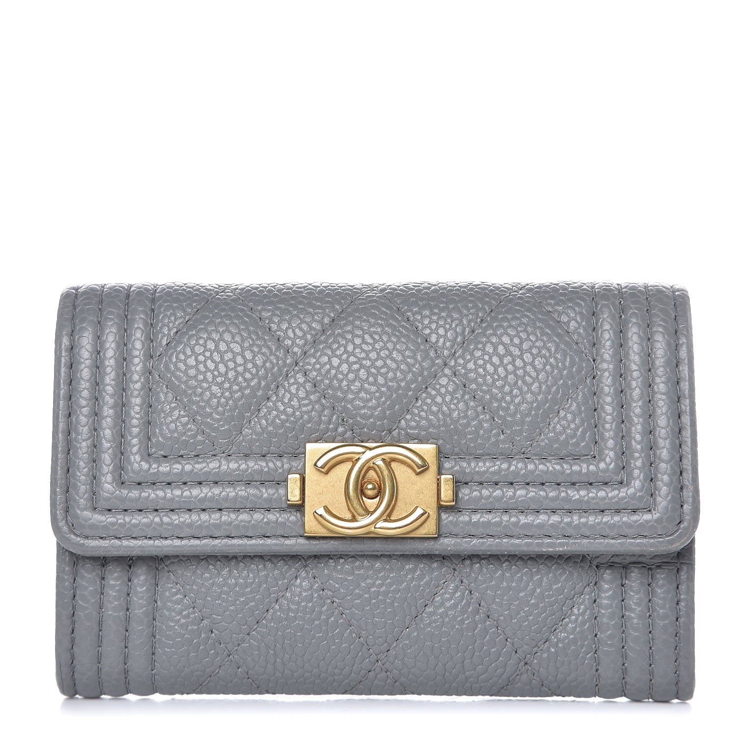 Chanel Caviar Quilted Boy Flap Card Holder Grey 1 of 9