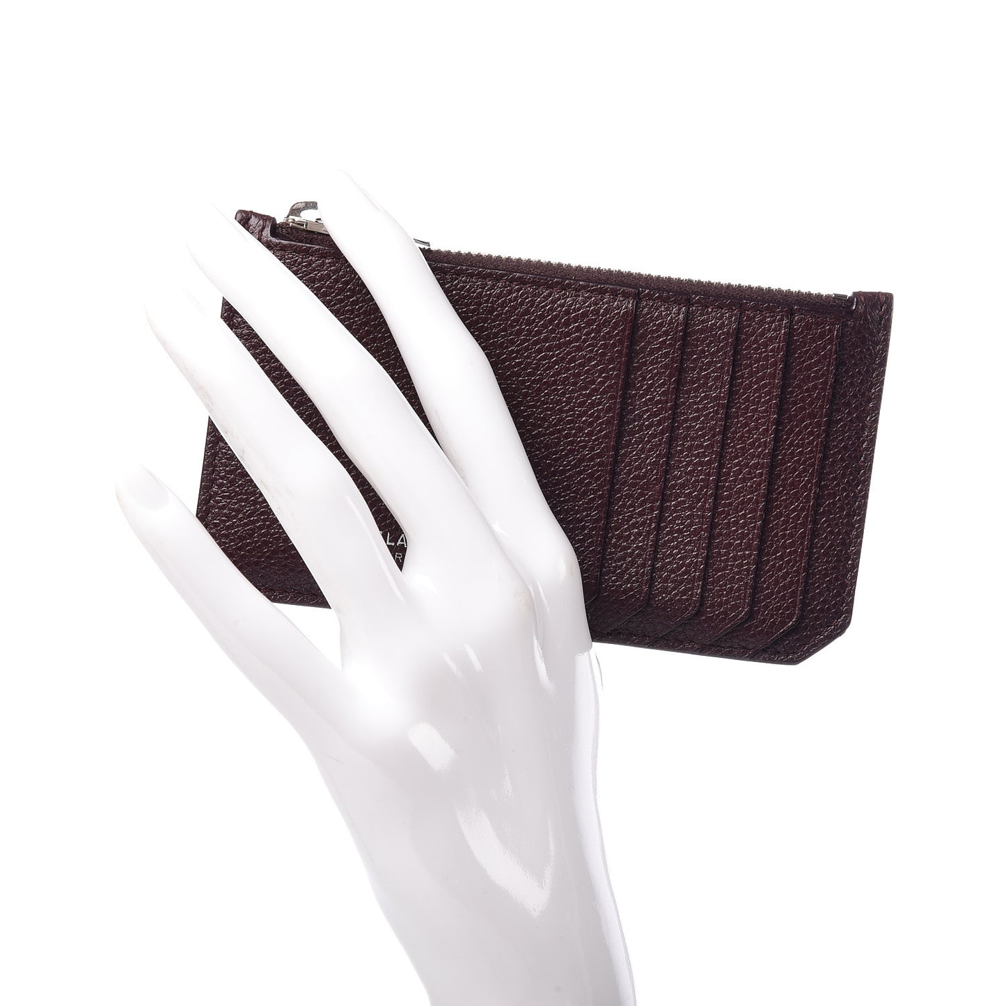 Grained Calfskin 5 Fragments Zip Pouch Card Holder Bordeaux