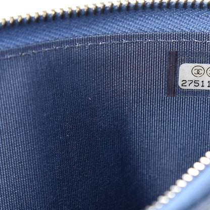 Chanel Metallic Caviar Chevron Quilted Mademoiselle Vintage Zip Pouch Blue 7 of 8