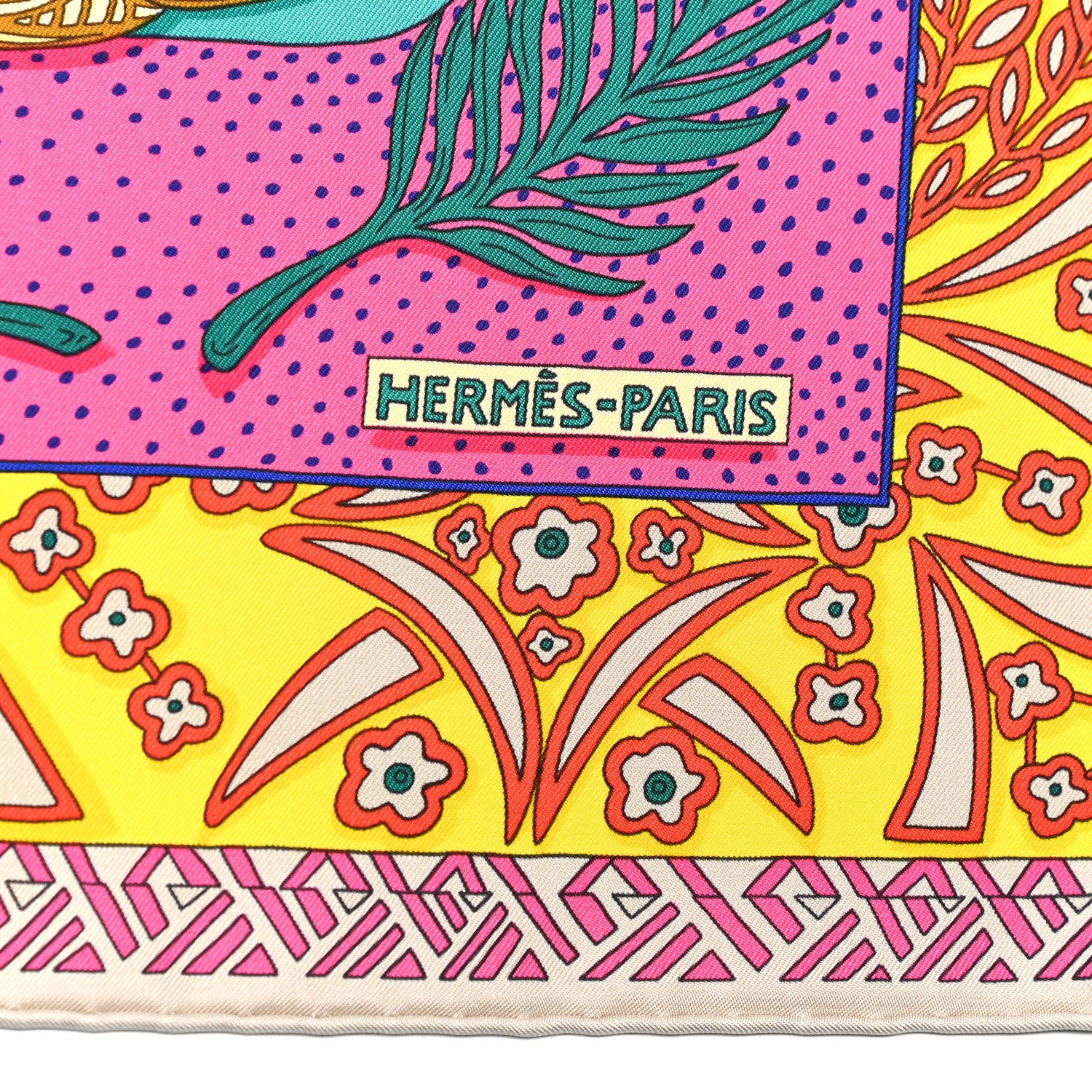 Hermes Silk Zenobie Reine De Palmyre Scarf 90 Vert d'Eau Rose Jaune Vif 1 of 8