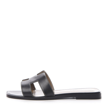 Hermes Box Calfskin Oran Sandals 37 Black 1 of 12