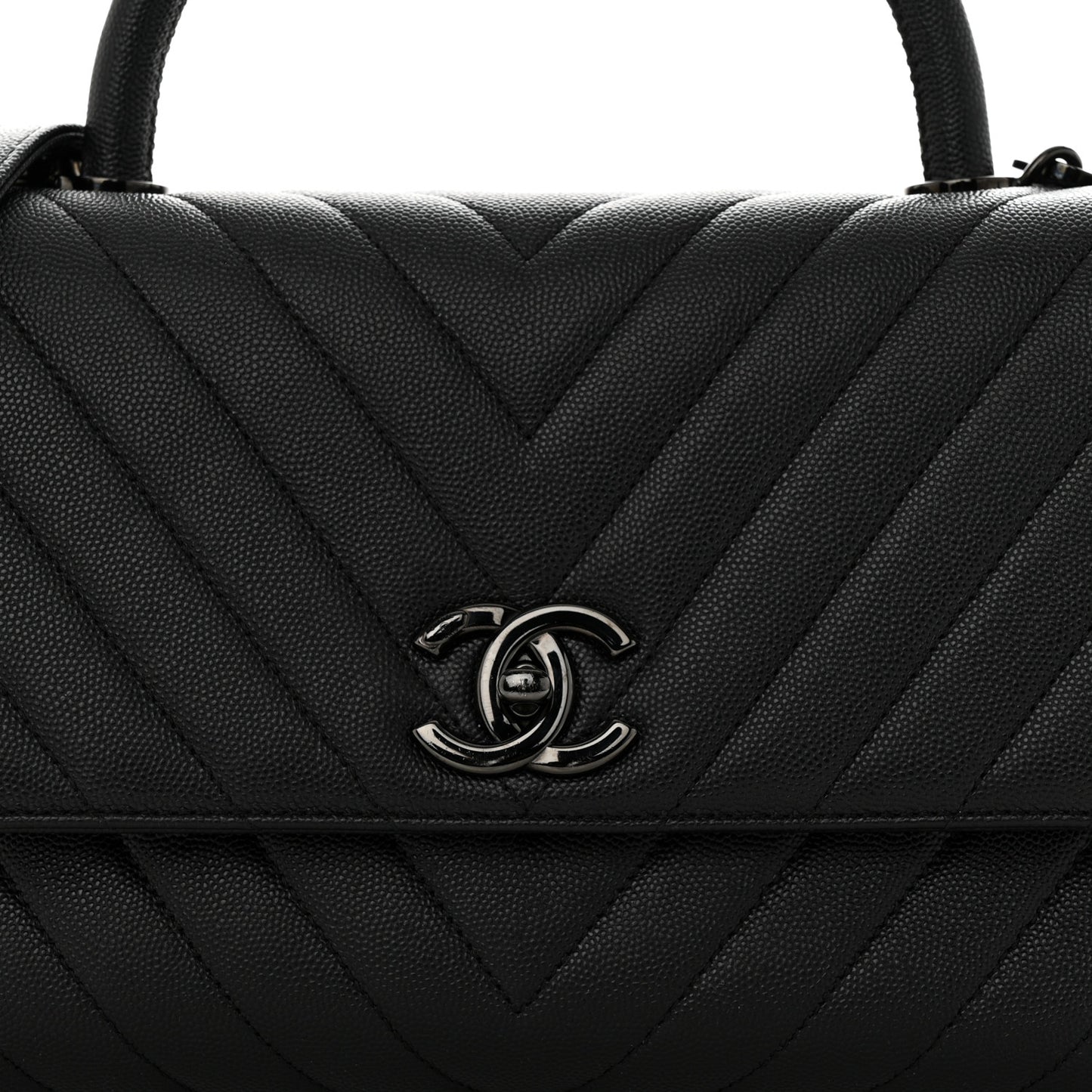 Caviar Chevron Quilted Small Coco Handle Flap So Black
