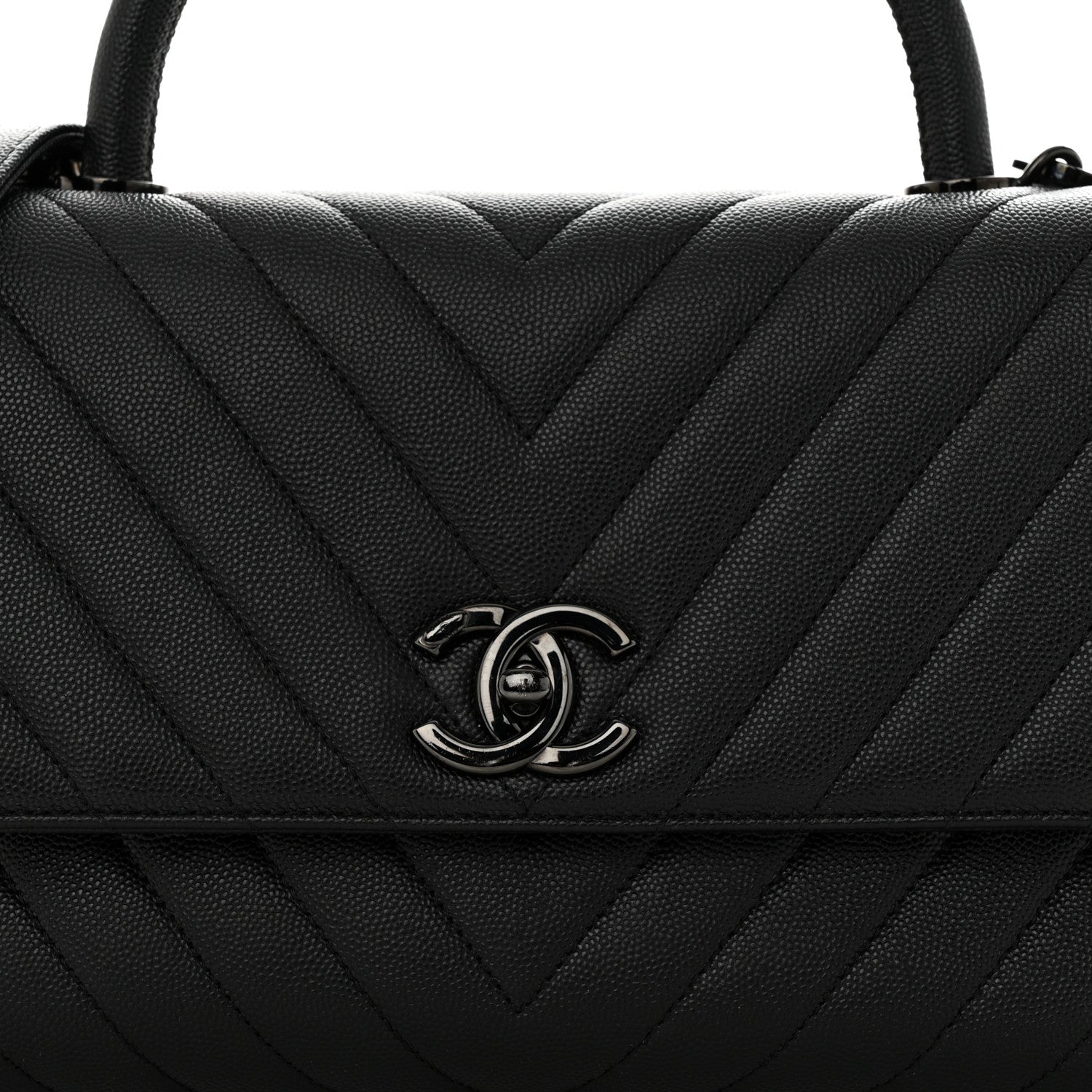 Chanel Caviar Chevron Quilted Small Coco Handle Flap So Black 8 of 12