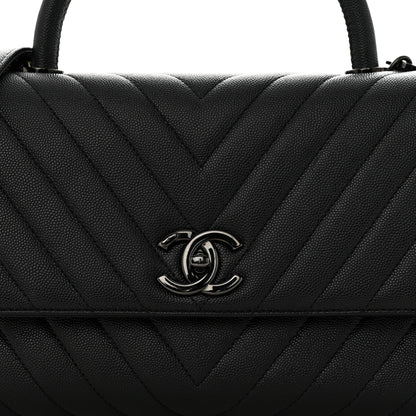 Chanel Caviar Chevron Quilted Small Coco Handle Flap So Black 8 of 12