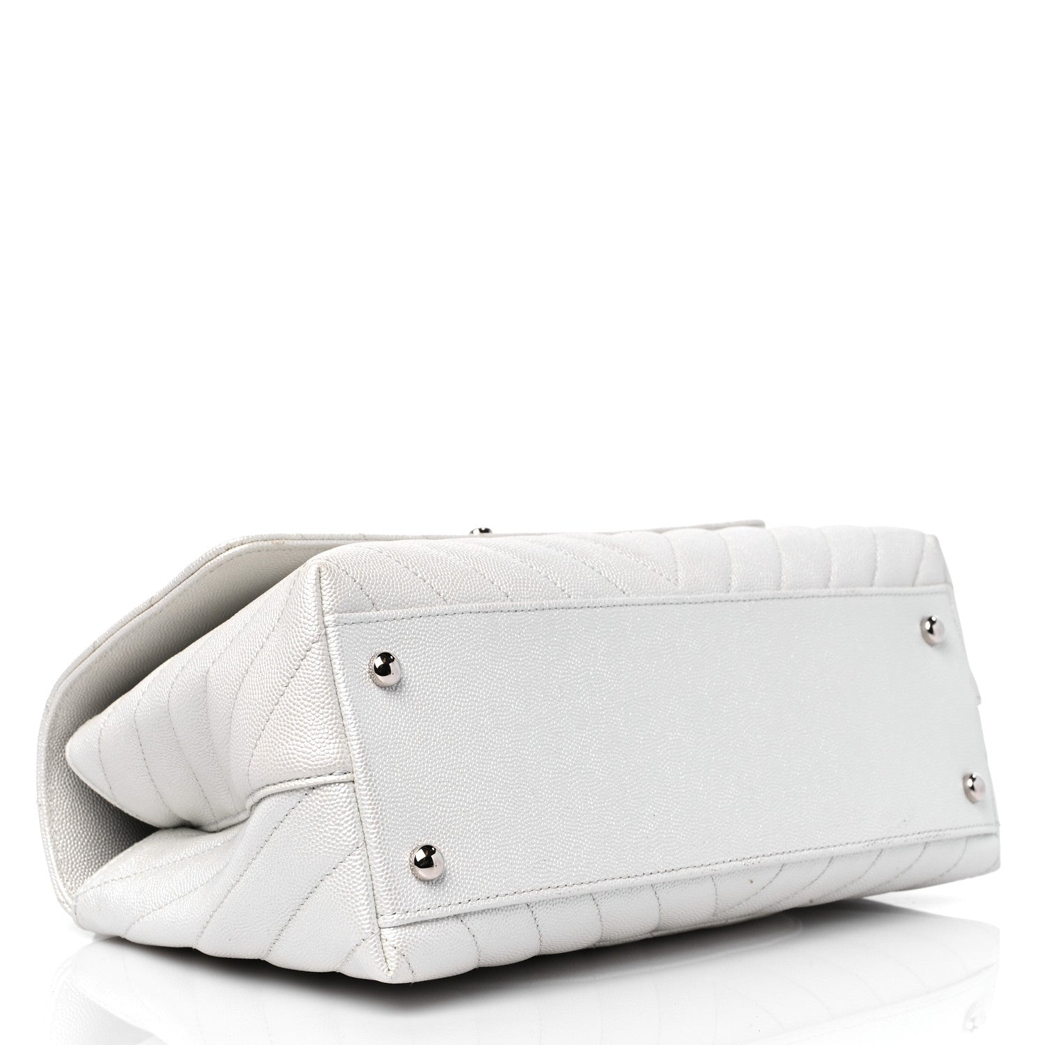 Chanel Iridescent Caviar Chevron Quilted Small Coco Handle Flap White 4 of 17