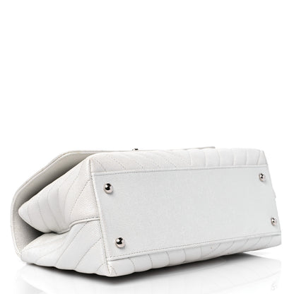 Chanel Iridescent Caviar Chevron Quilted Small Coco Handle Flap White 4 of 17