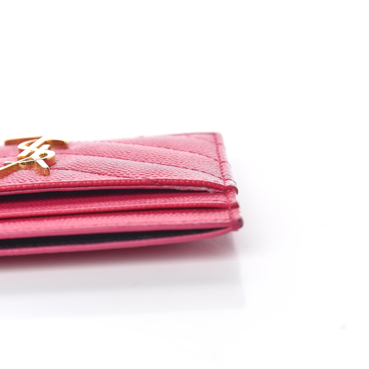 Saint Laurent Grain De Poudre Matelasse Chevron Monogram Credit Card Case Fresh Fuxia 13 of 13