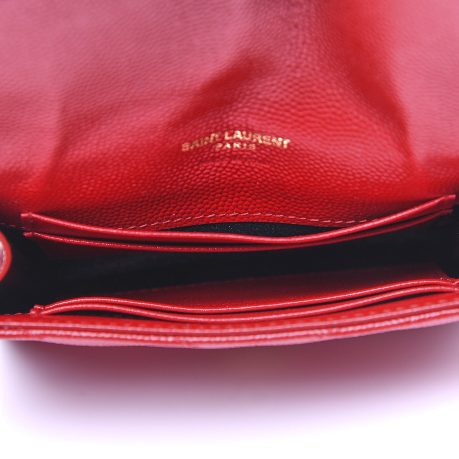 Saint Laurent Grain De Poudre Matelasse Chevron Small Monogram Envelope Wallet Bandana Red 5 of 12