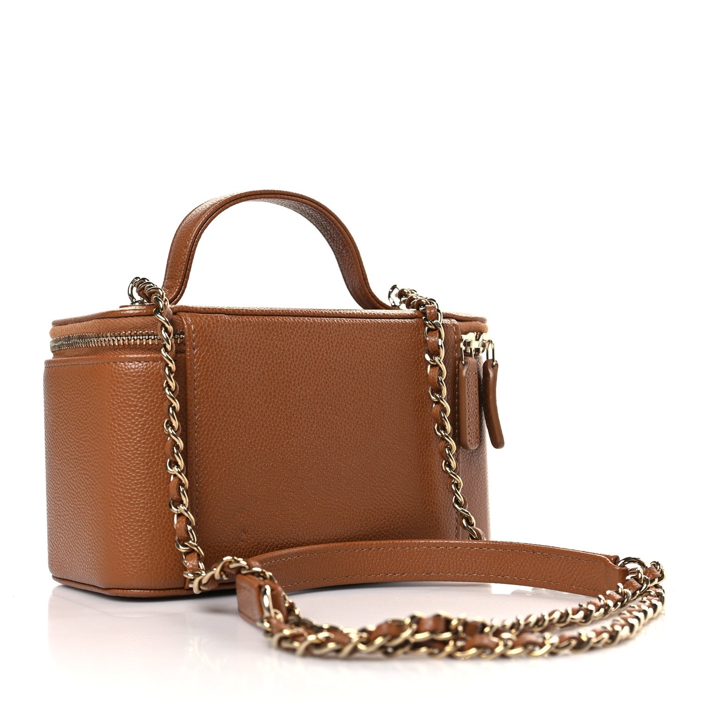 Caviar Quilted Top Handle Pocket Vanity Case Camel