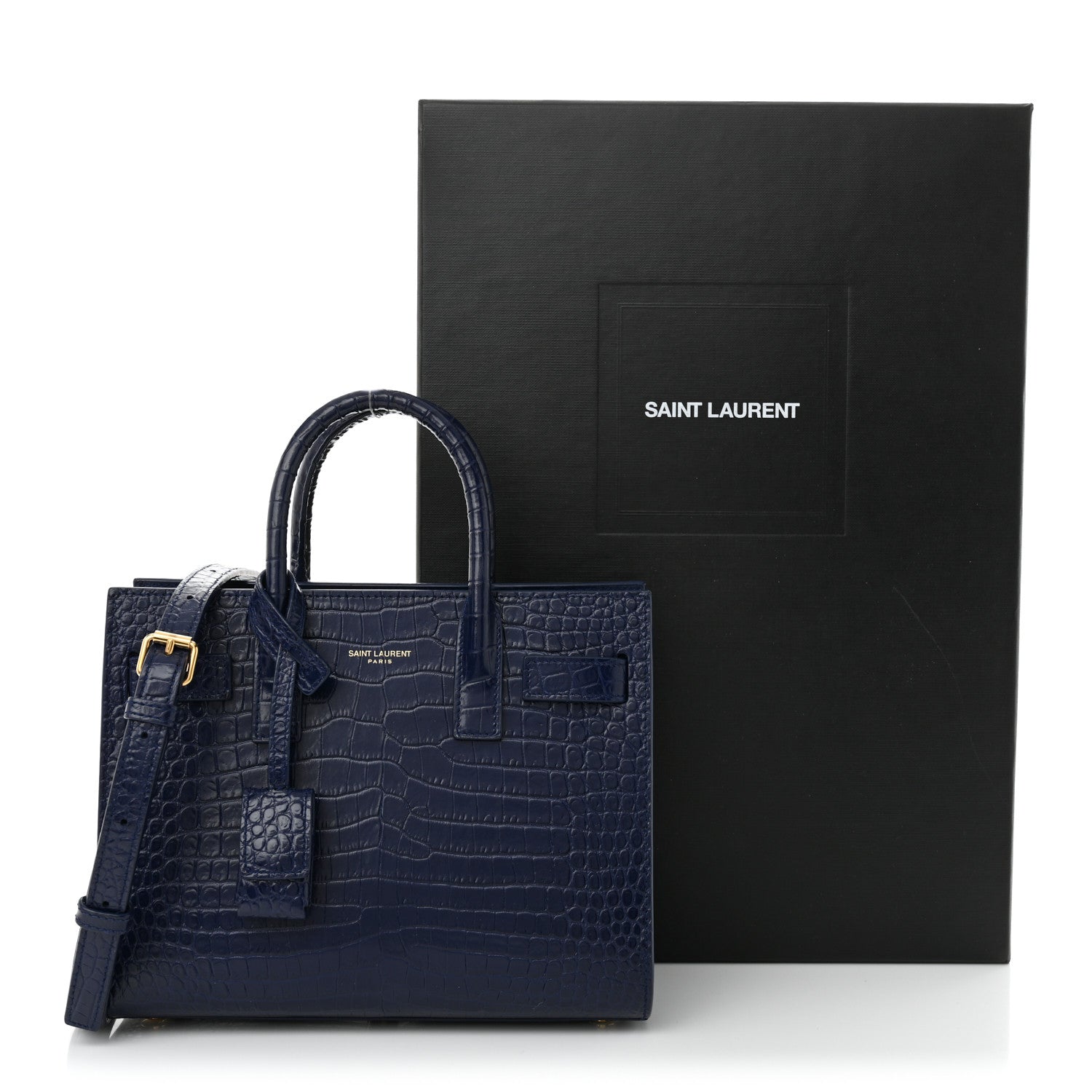 Saint Laurent Calfskin Crocodile Embossed Nano Sac De Jour Saphir 12 of 12