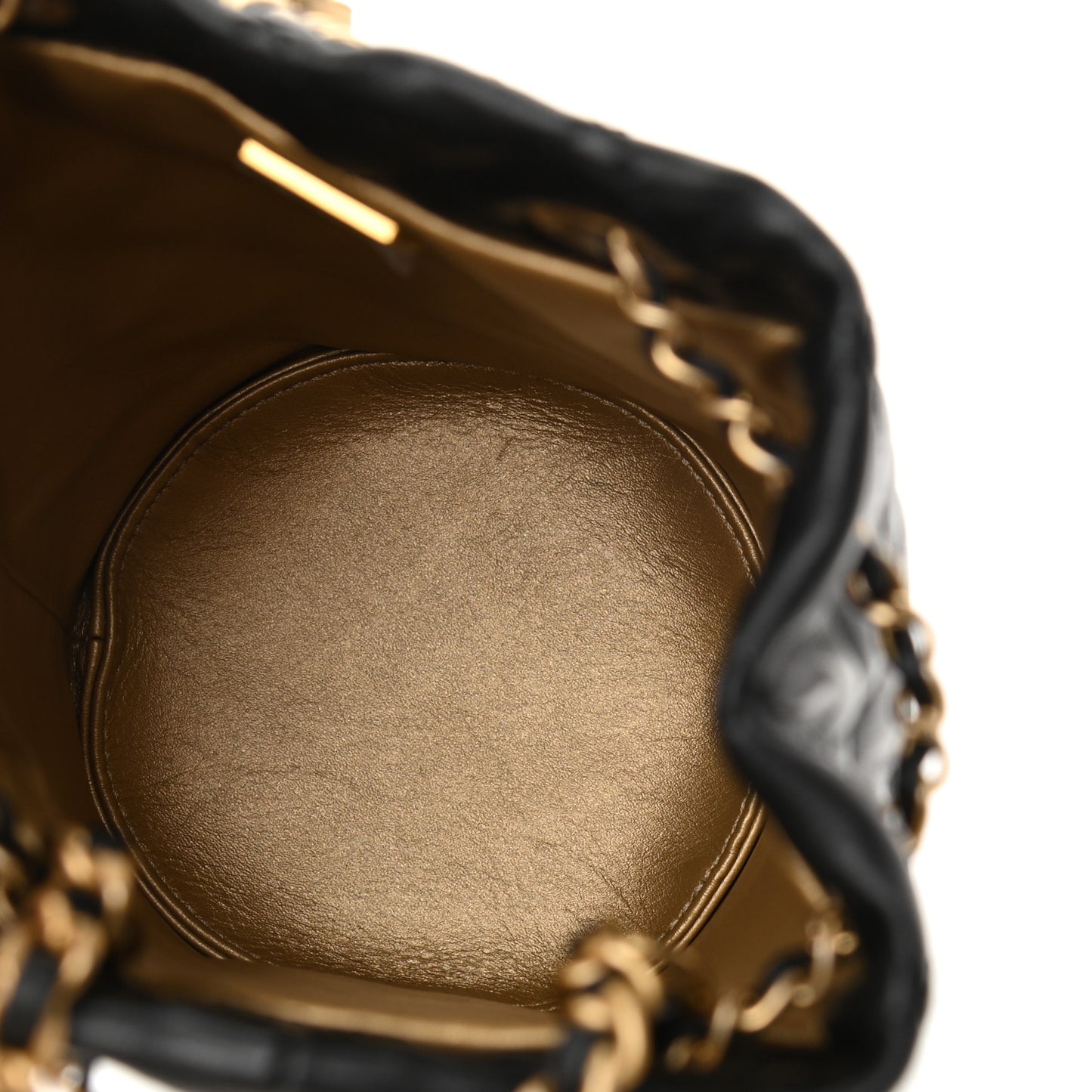 Lambskin Quilted Pearl Crush Drawstring Bag Black