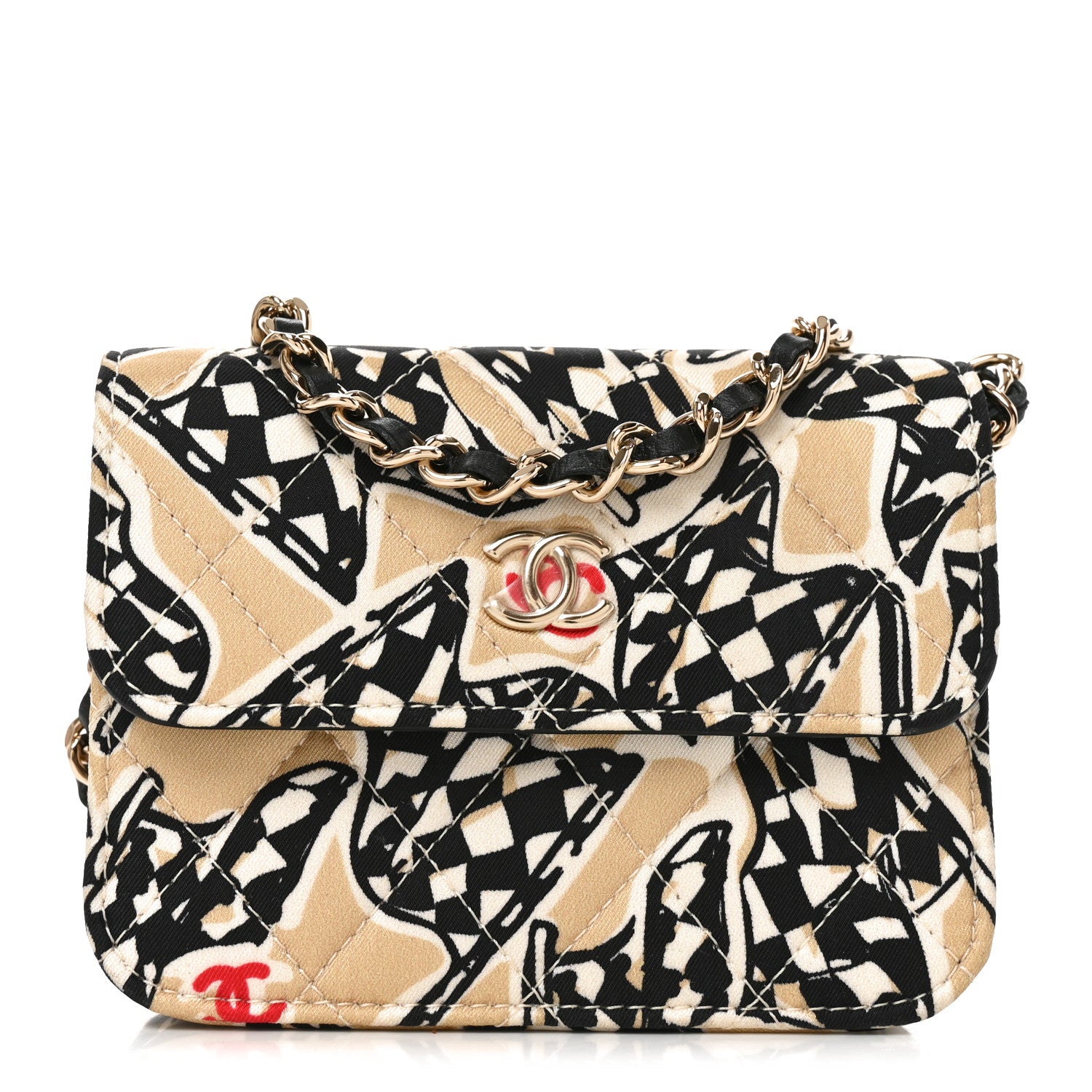 Chanel Canvas Check Flag Printed CC Clutch With Chain Beige Multicolor Beige Multicolor 1 of 10