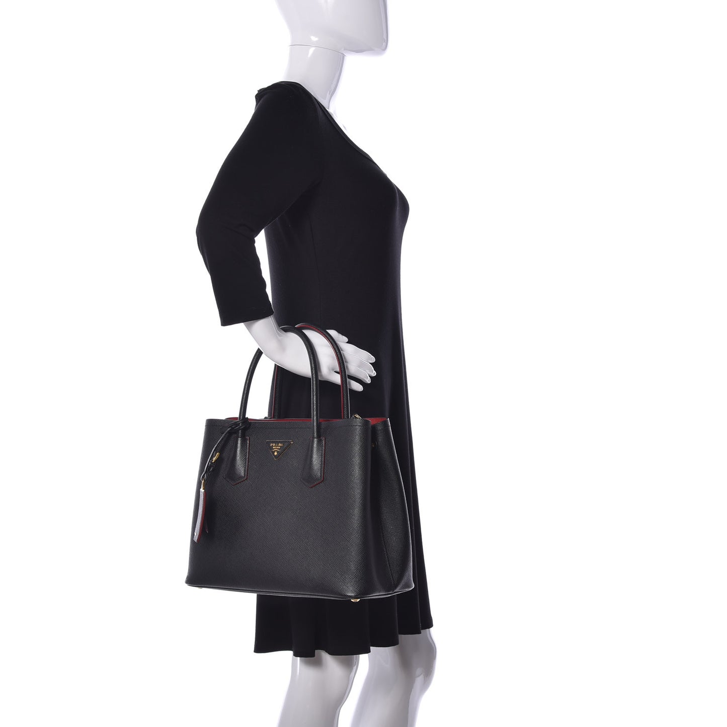 Saffiano Cuir Small Double Bag Black Fuoco