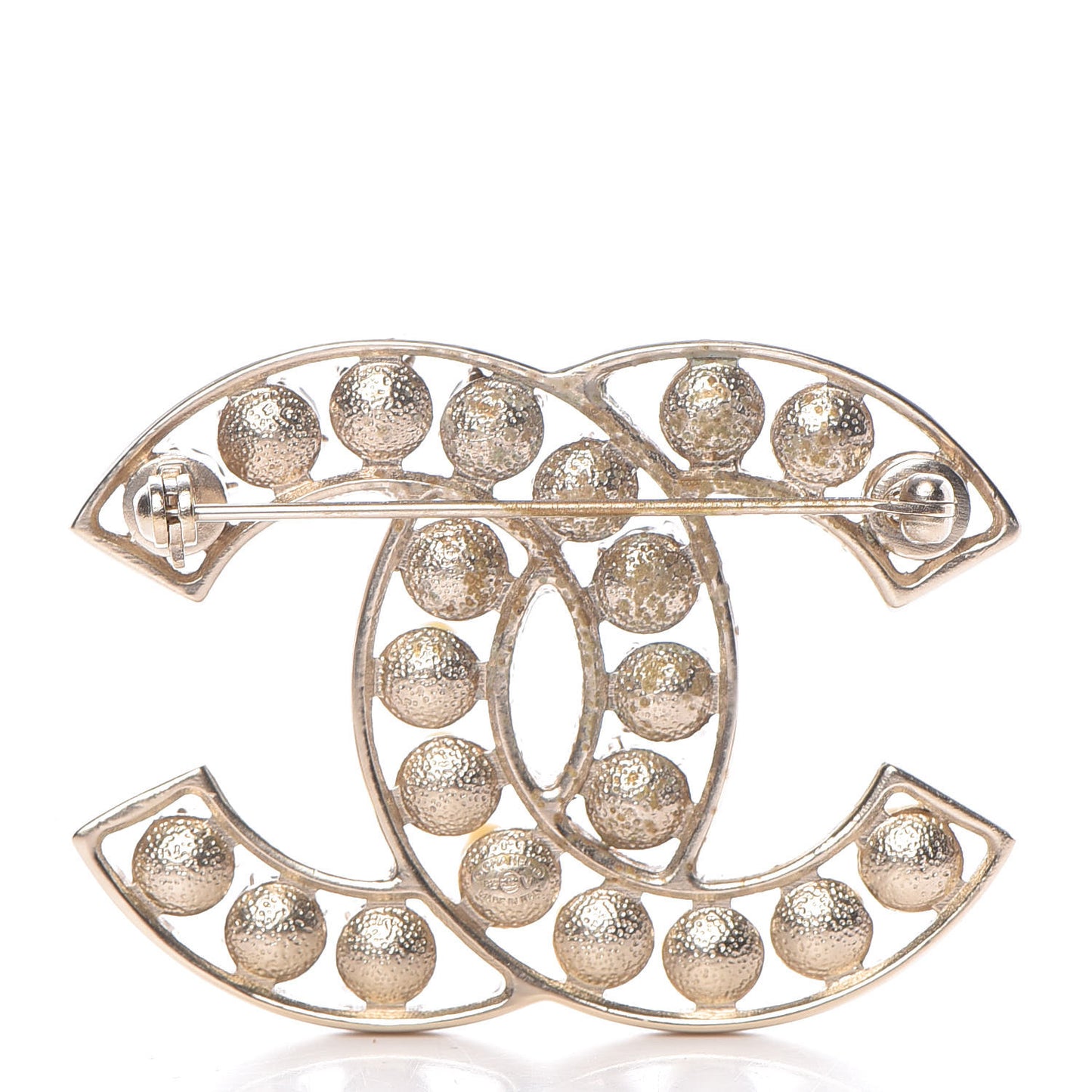 Pearl Crystal CC Brooch Gold