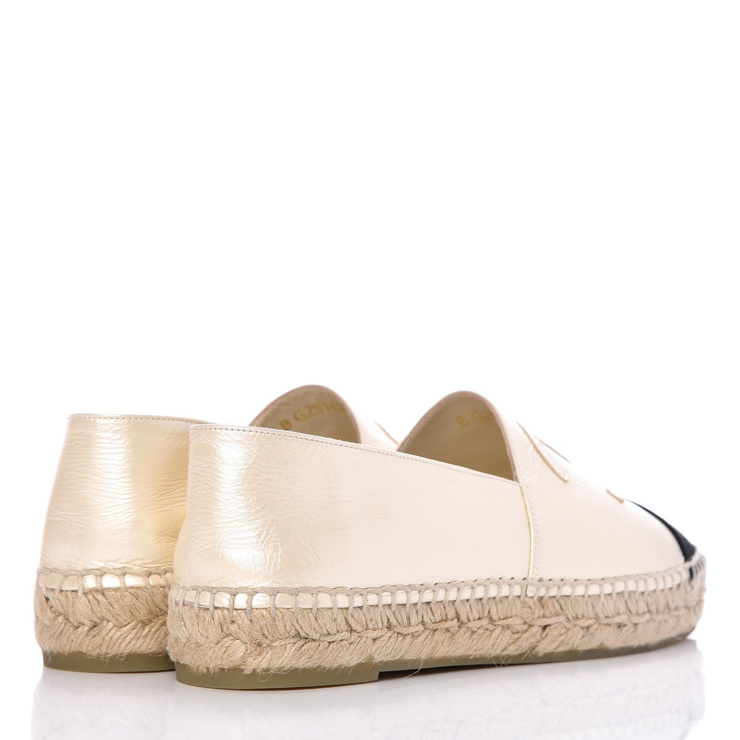 Metallic Calfskin Grosgrain CC Espadrilles 39 Ivory Black