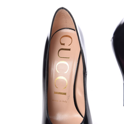 Gucci Polished Calfskin Removable Pearly Bow Elaisa Platform High Heel Pumps 37.5 Black 8 of 13