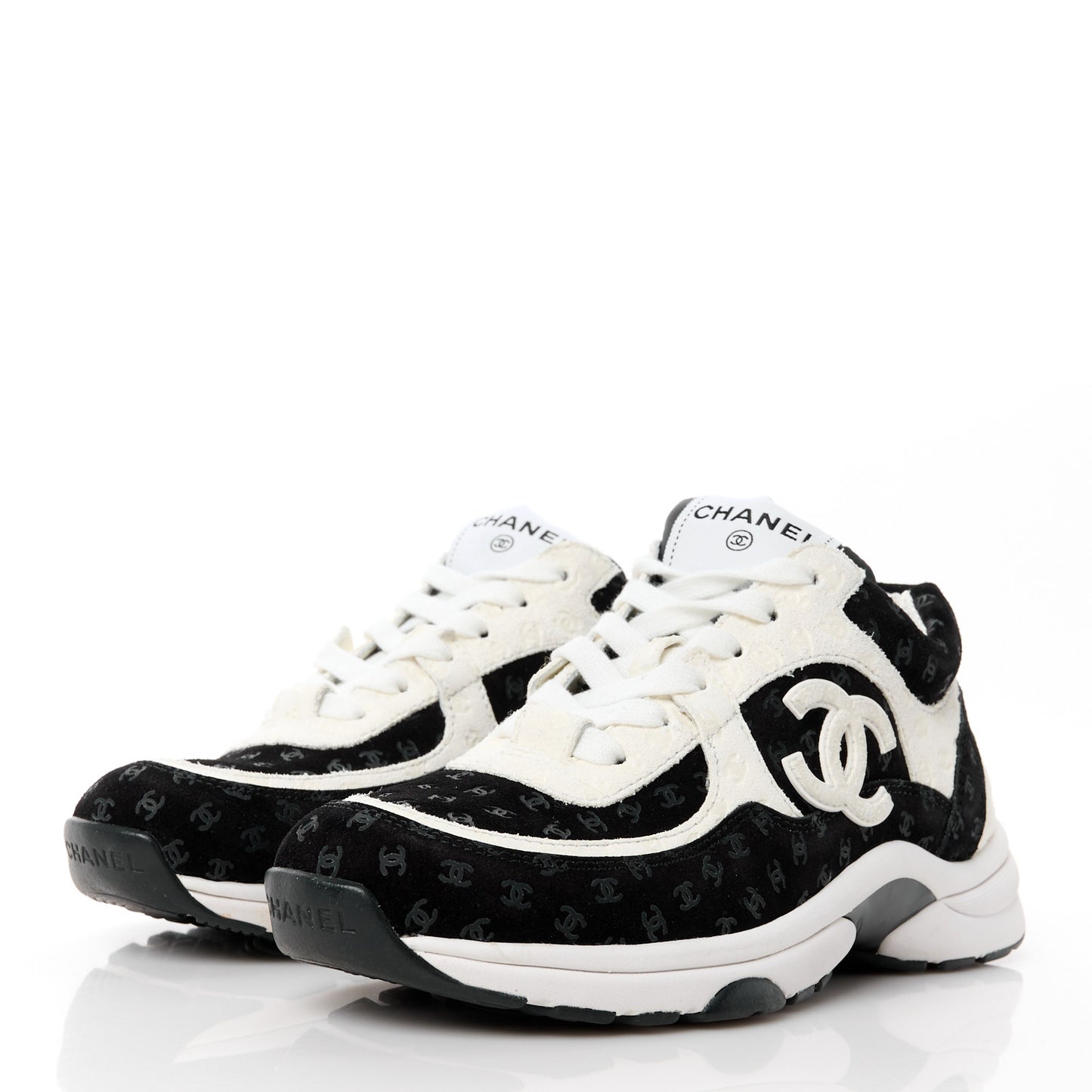 Nylon Suede Calfskin Printed CC Sneakers 36 White Black