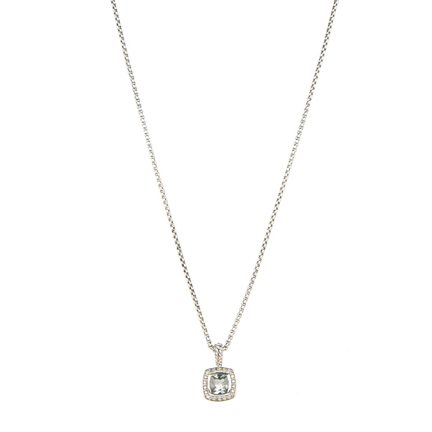 Sterling Silver Diamond Prasiolite 7mm Petite Albion Pendant Necklace
