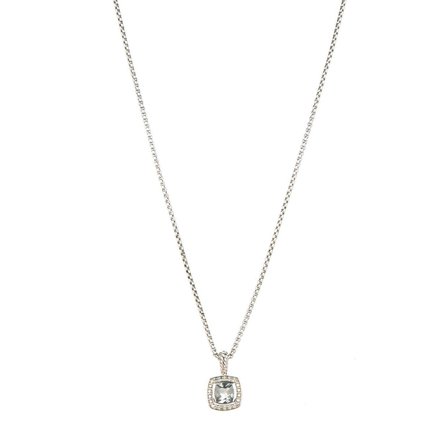 David Yurman Sterling Silver Diamond Prasiolite 7mm Petite Albion Pendant Necklace 1 of 6