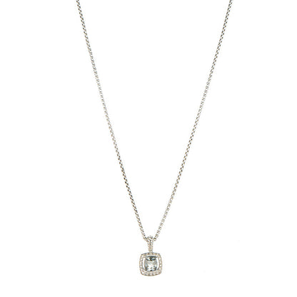 David Yurman Sterling Silver Diamond Prasiolite 7mm Petite Albion Pendant Necklace 1 of 6