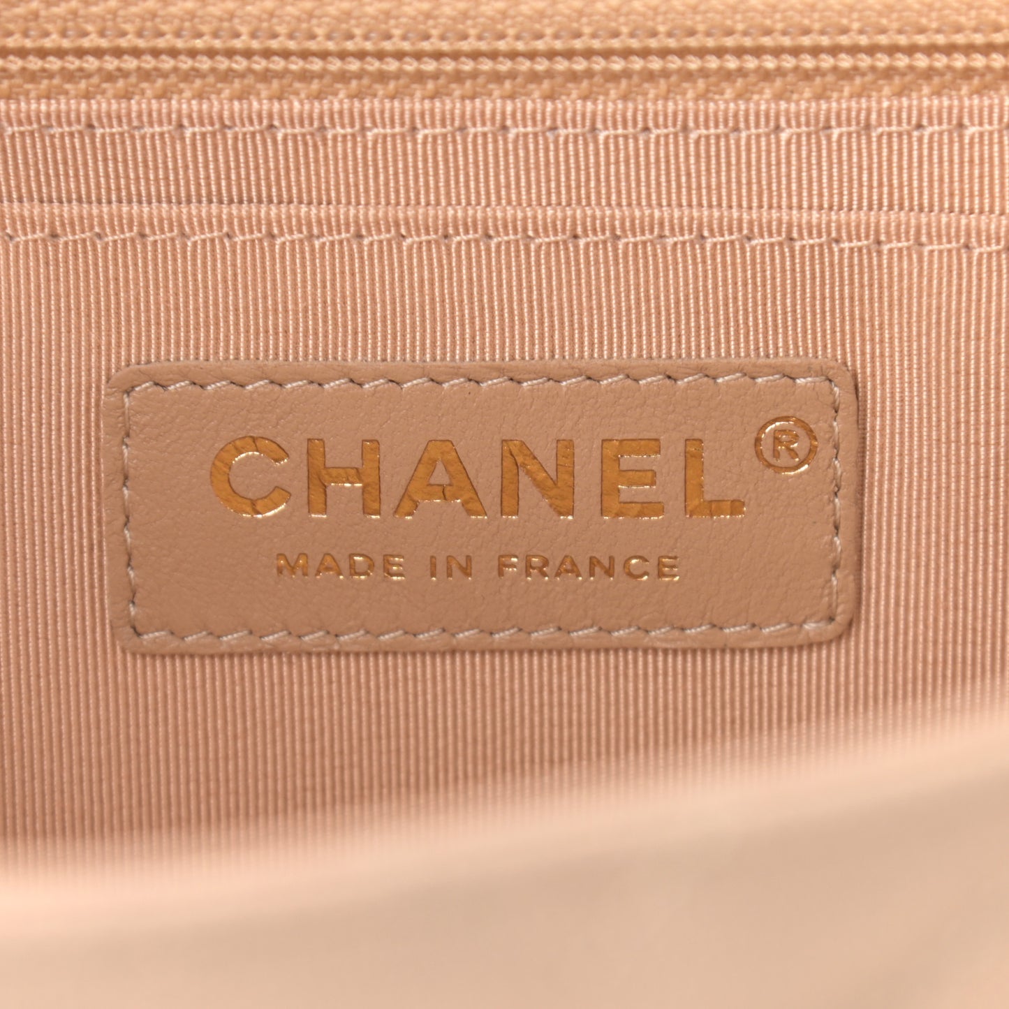 Metallic Caviar Chevron Quilted Medium Statement Flap Beige
