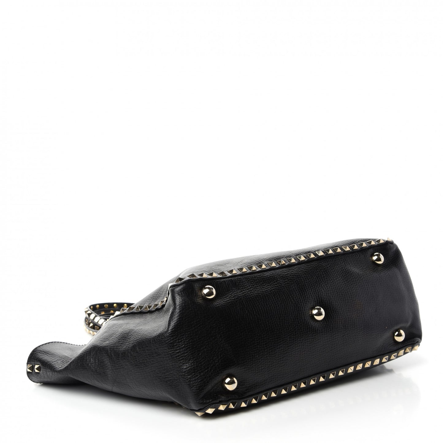 Textured Calfskin Medium Rockstud Tote Black