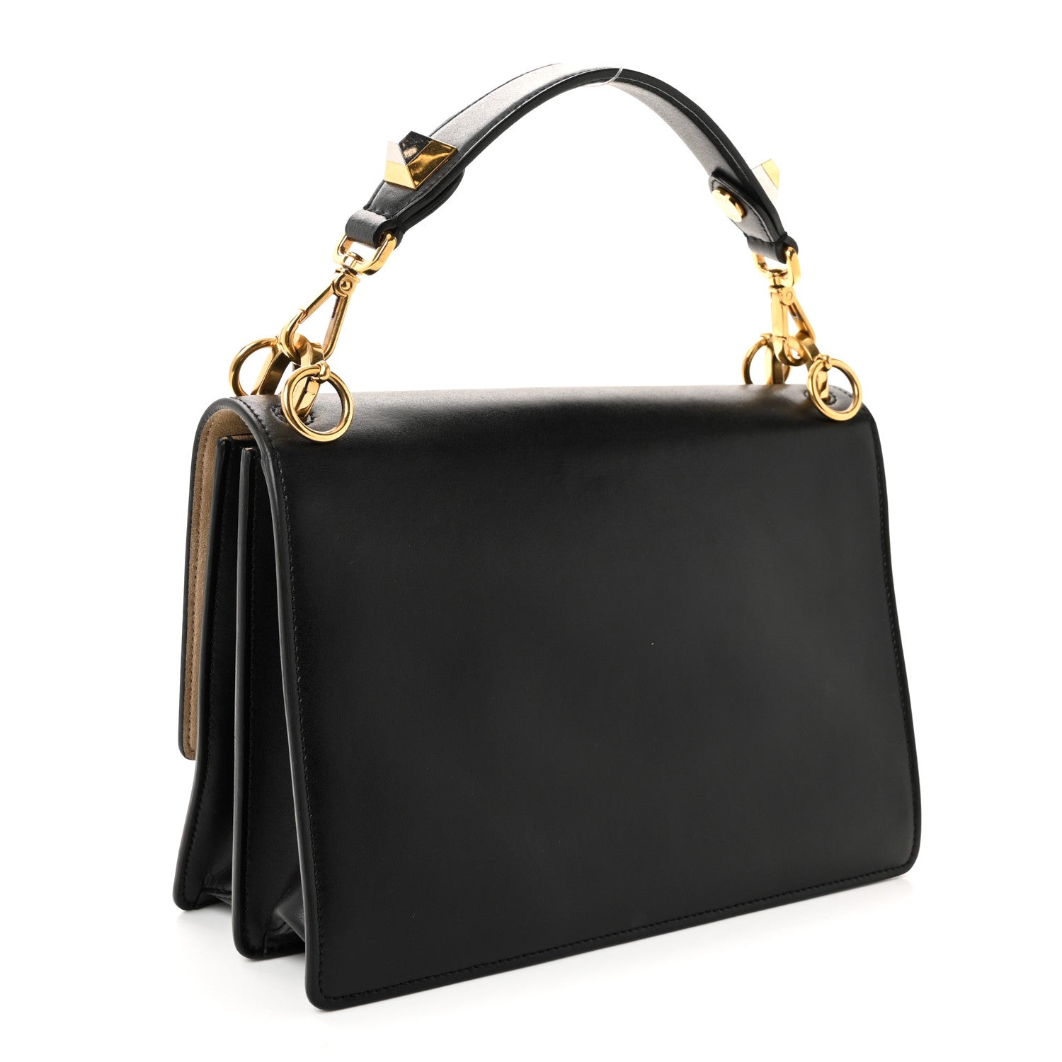 Fendi Vitello Liberty Lucido Metal Monster Eyes Studded Kan I Shoulder Bag Black 3 of 10