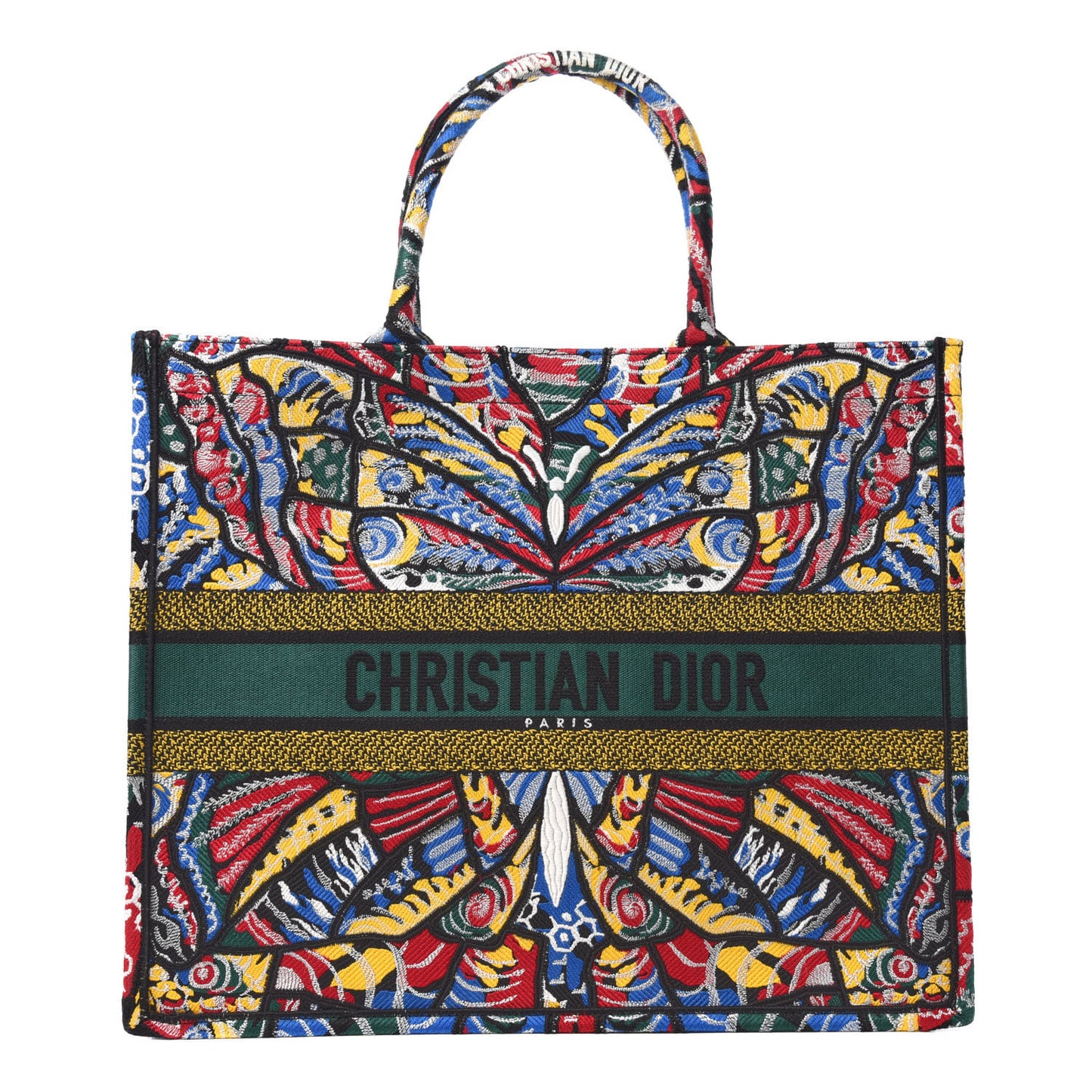 Canvas Embroidered Butterfly Book Tote Black Multicolor