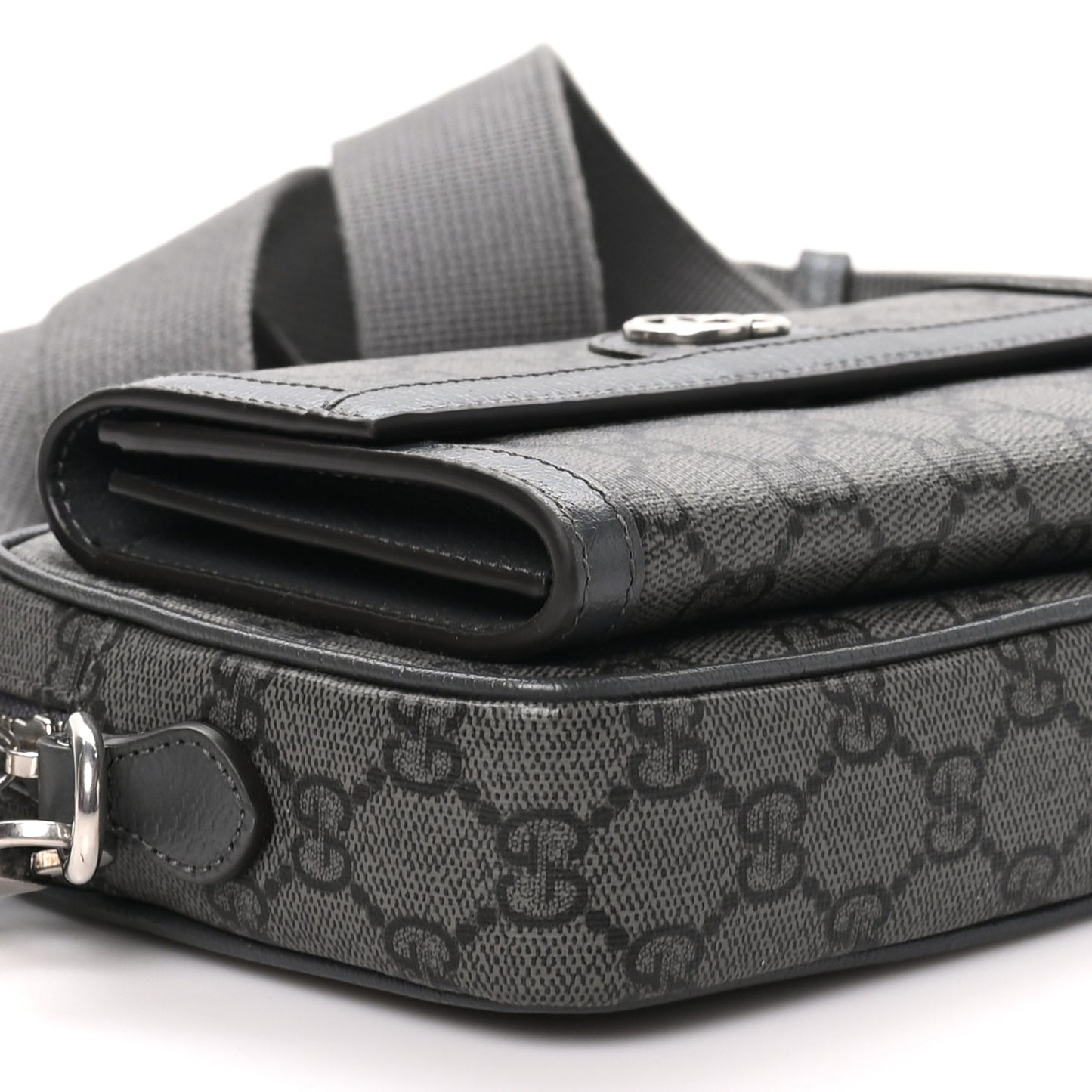 GG Supreme Monogram Textured Dollar Calfskin Mini Ophidia Bag Graphite Grey