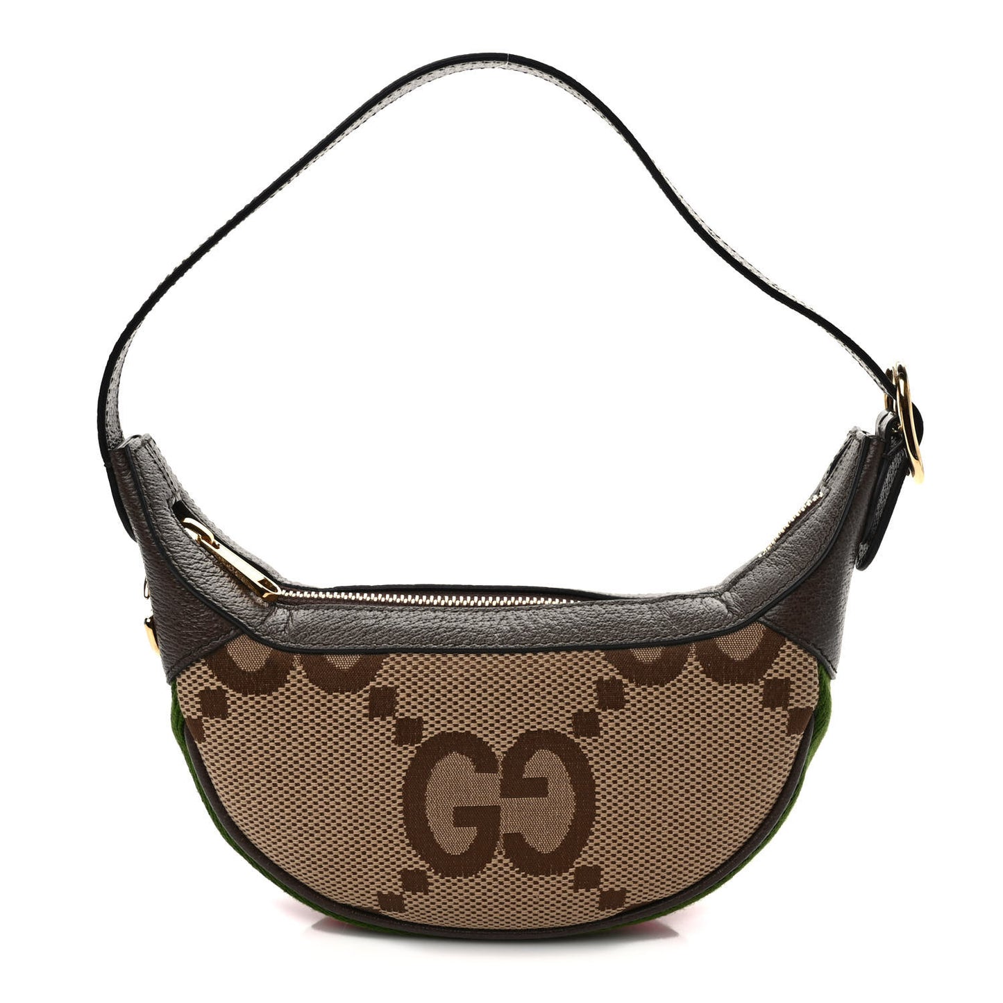 Monogram Jumbo GG Textured Dollar Calfskin Web Mini Ophidia Half Moon Hobo Camel Ebony New Acero