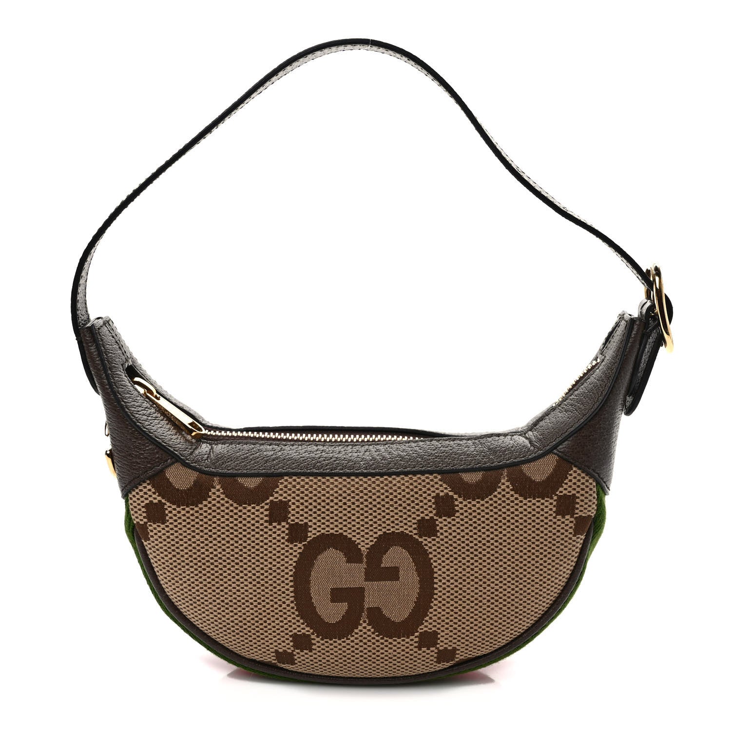 Gucci Monogram Jumbo GG Textured Dollar Calfskin Web Mini Ophidia Half Moon Hobo Camel Ebony New Acero 1 of 8