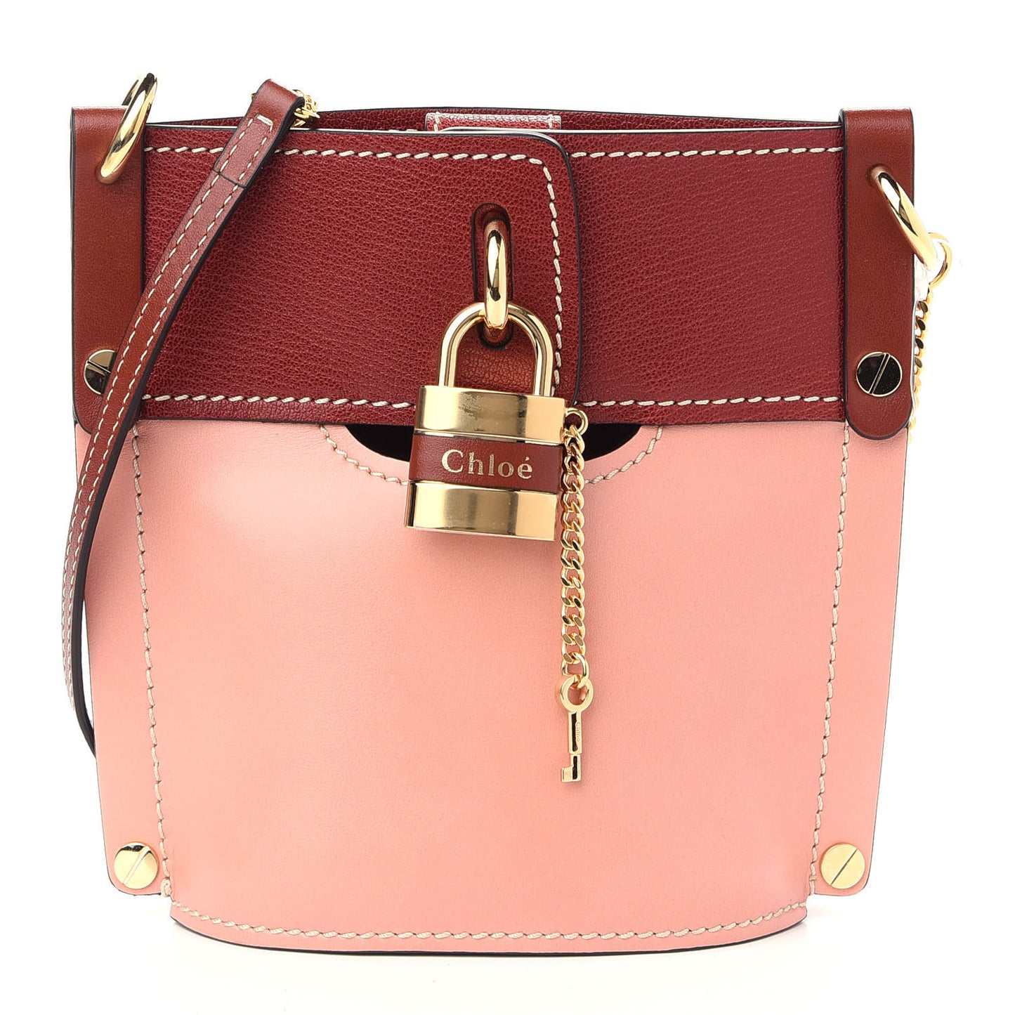 Shiny Calfskin Goatskin Mini Aby Bi-Color Bucket Fallow Pink