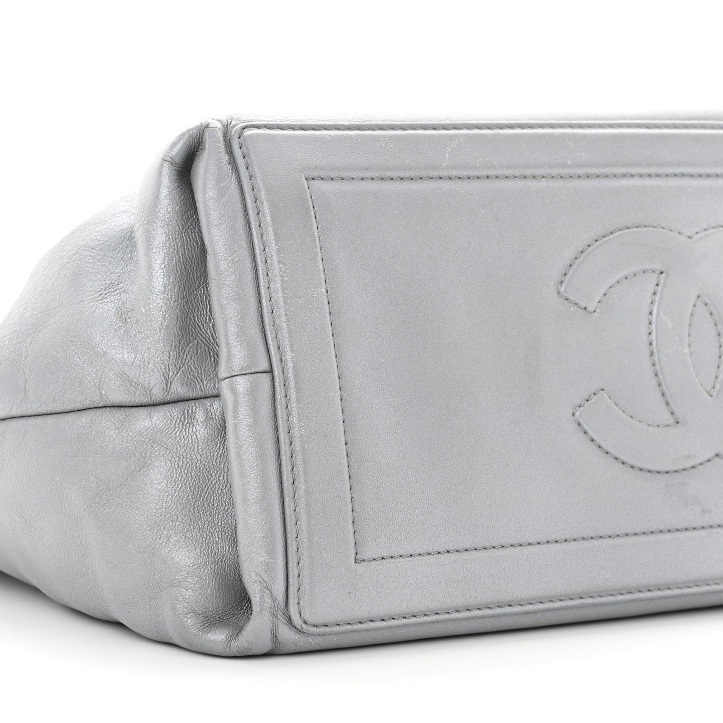 Metallic Lambskin Quilted Small Coco Cocoon Reversible Tote Light Grey