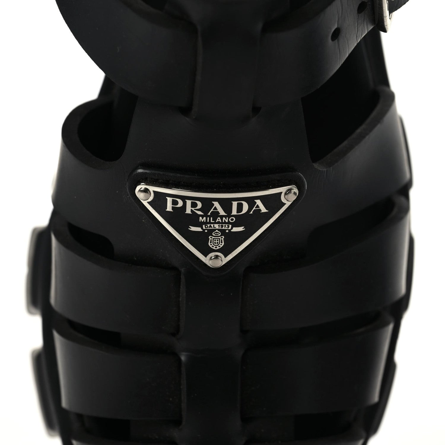 Prada Foam Rubber Triangle Logo Monolith 55mm Cage Sandals 35 Black 11 of 12