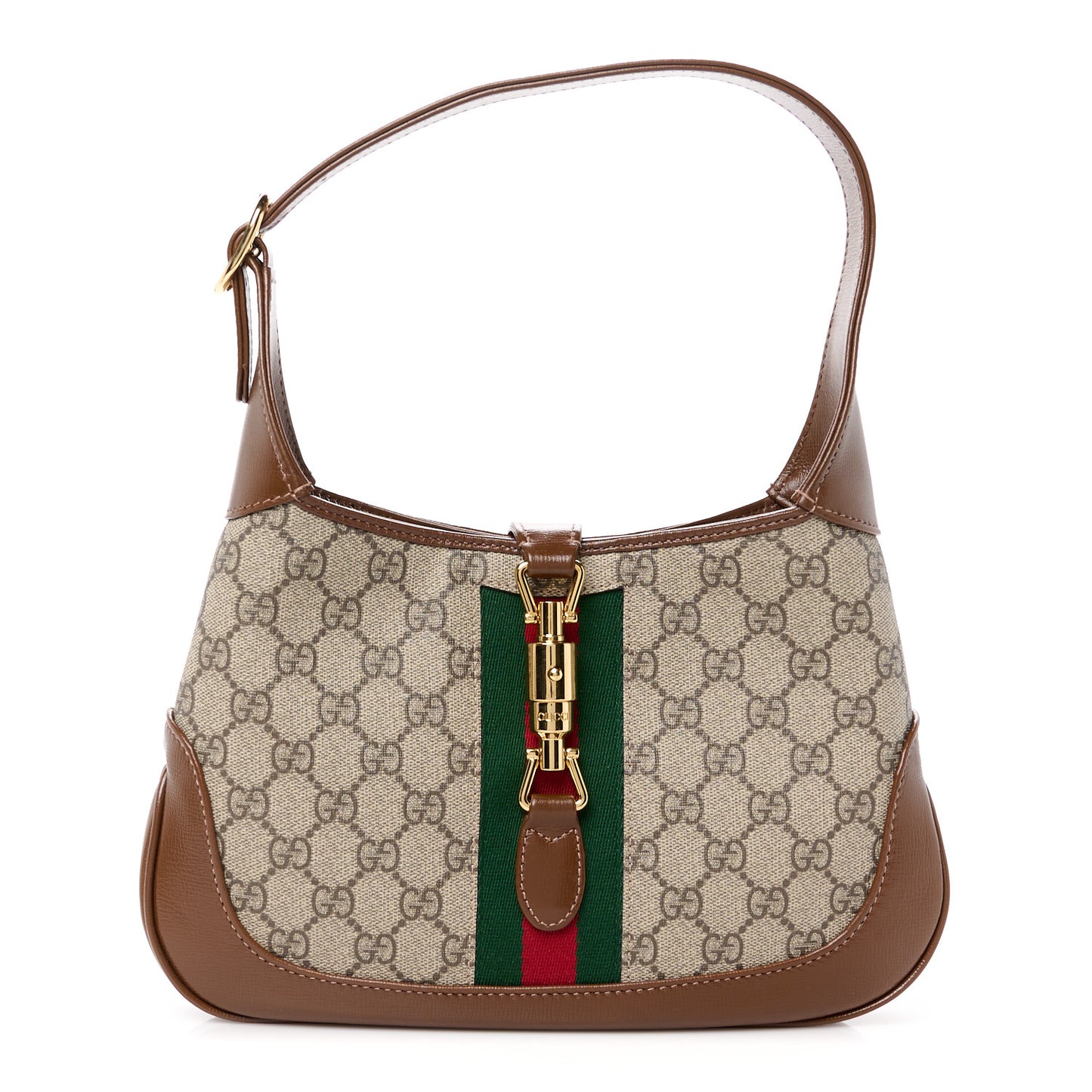 GG Supreme Monogram Azalea Calfskin Web Small Jackie 1961 Hobo Beige Ebony Brown Sugar