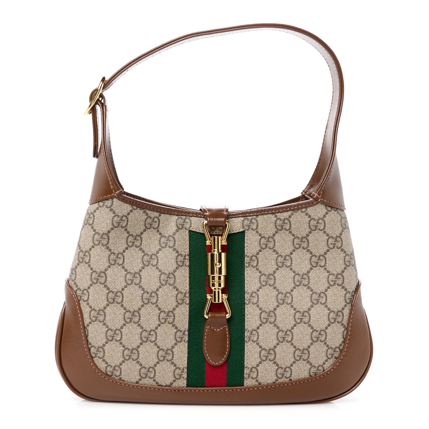 Gucci GG Supreme Monogram Azalea Calfskin Web Small Jackie 1961 Hobo Beige Ebony Brown Sugar 1 of 11