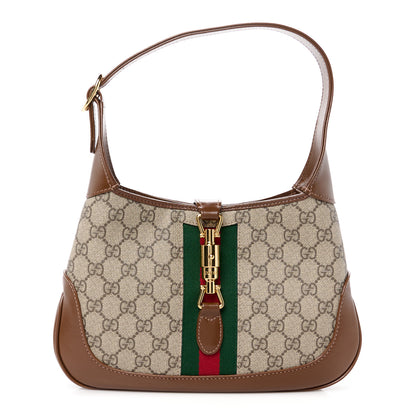 Gucci GG Supreme Monogram Azalea Calfskin Web Small Jackie 1961 Hobo Beige Ebony Brown Sugar 1 of 11