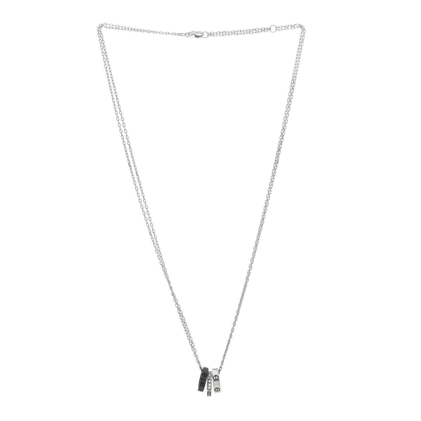 18K White Gold Ceramic Diamond Three Ring LOVE Necklace