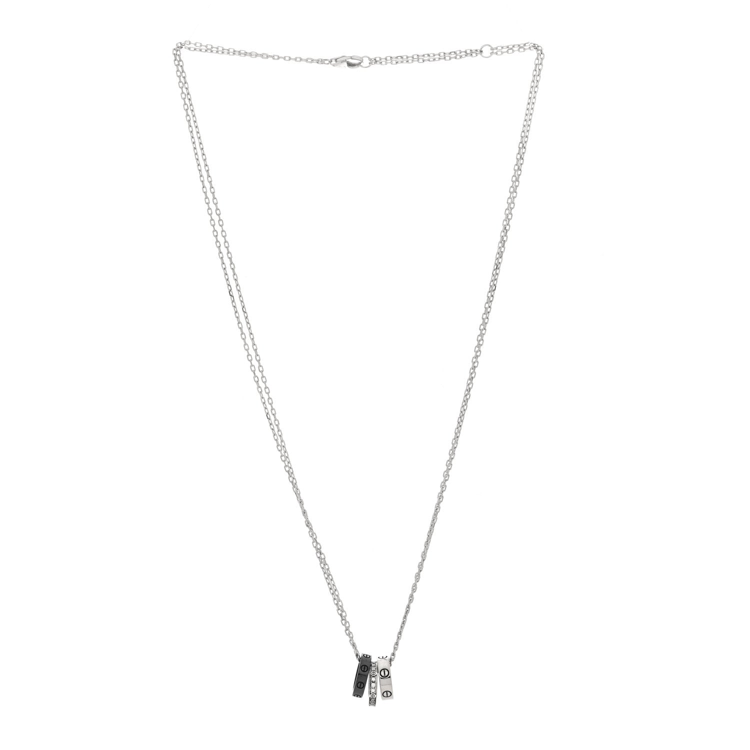 Cartier 18K White Gold Ceramic Diamond Three Ring LOVE Necklace 2 of 5