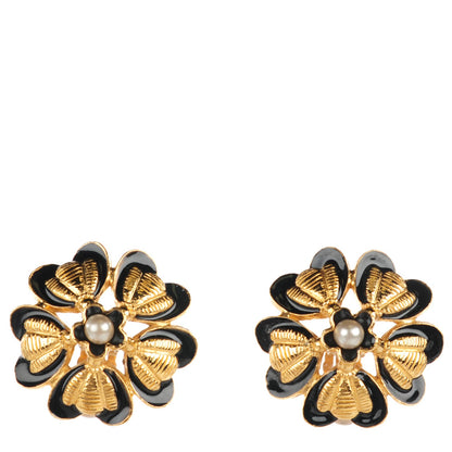 Chanel Onyx Pearl Camellia Clip On Earrings Gold 1 of 4
