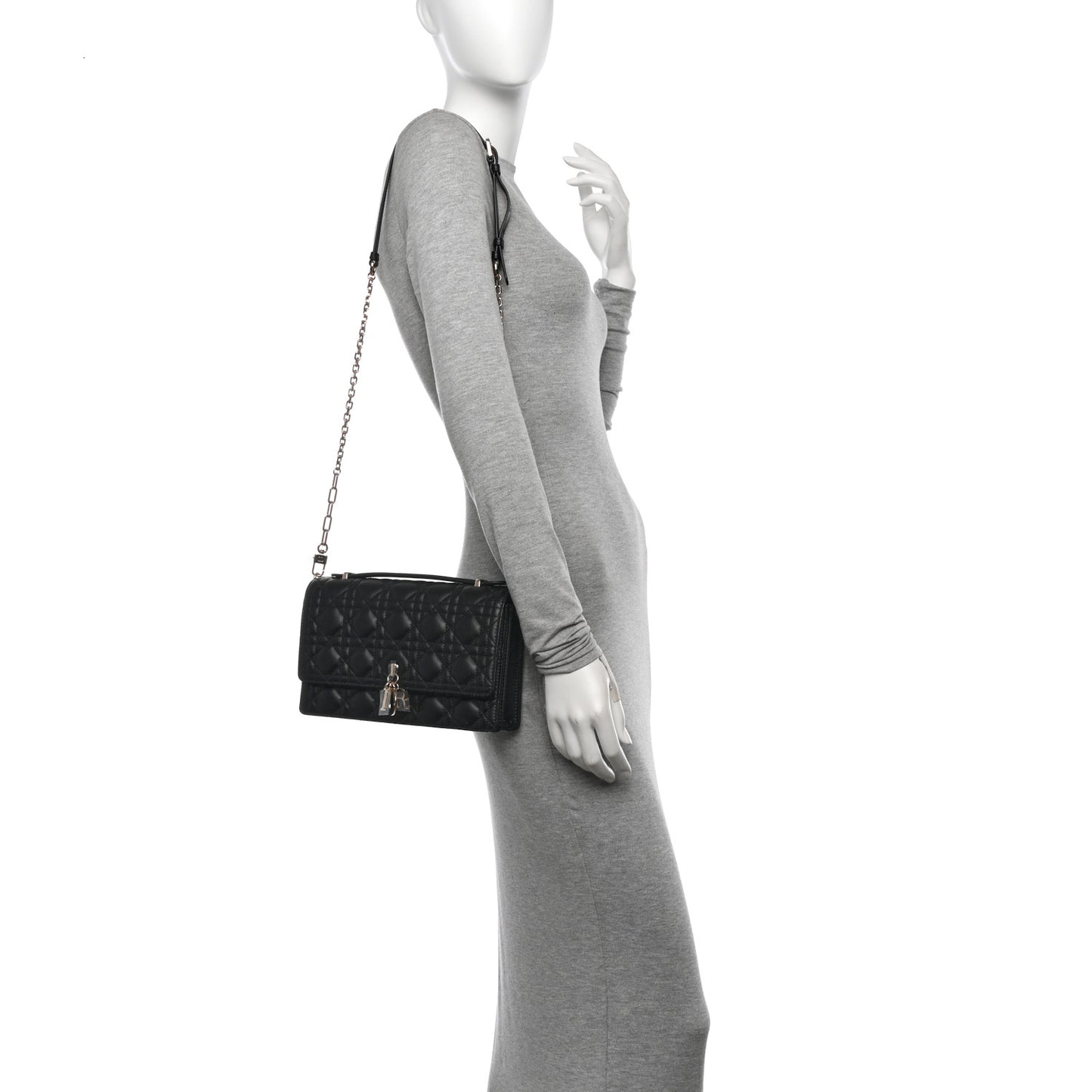 Lambskin Cannage Miss Dior Chain Pouch Black